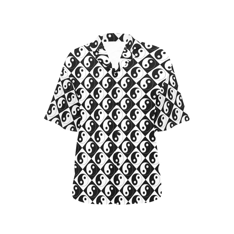 yin and yang bw print 2 All Over Print Hawaiian Shirt for Women (Model T58) - Objet D'Art