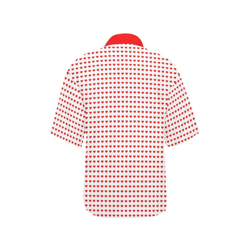 red hot hearts print All Over Print Hawaiian Shirt for Women (Model T58) - Objet D'Art