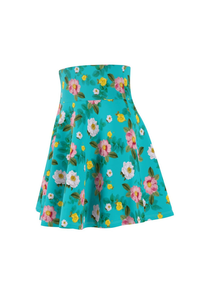 Robin's Egg Floral Women's Skater Skirt - Objet D'Art
