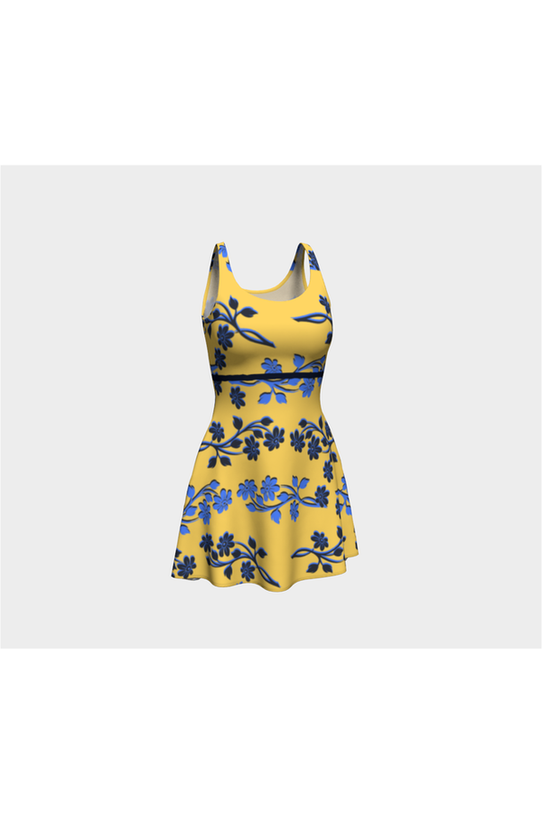 Gold Floral Flare Dress - Objet D'Art