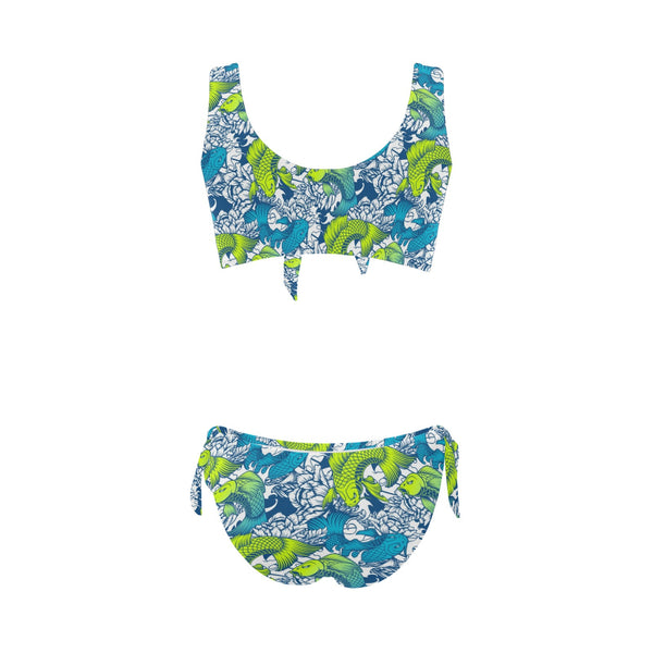 pisces neon green blue ombre print Bow Tie Front Bikini Swimsuit (Model S38) - Objet D'Art