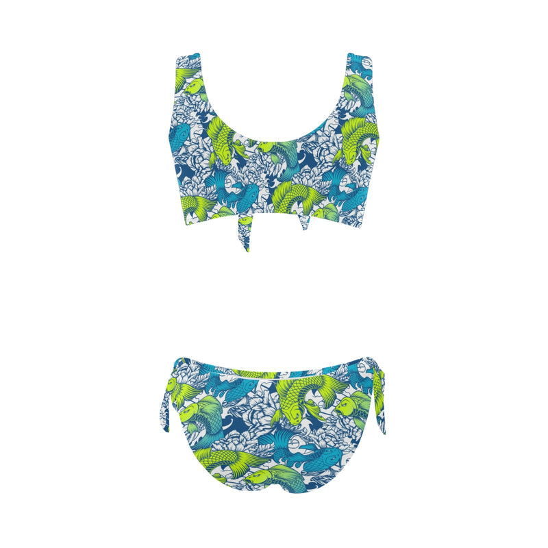 pisces neon green blue ombre print Bow Tie Front Bikini Swimsuit (Model S38) - Objet D'Art