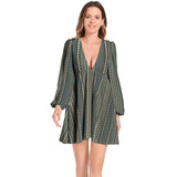 Tribal Storm Lantern Sleeve Deep V-Neck Short Dress - Objet D'Art