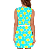 honeycomb blue yellow print Eos Women's Sleeveless Dress (Model D01) - Objet D'Art