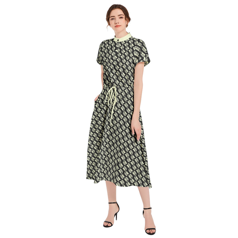 The Answer Drawstring Waist A-line Flared Midi Dress - Objet D'Art