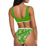 rose adinkra green print Sport Top & High-Waisted Bikini Swimsuit (Model S07) - Objet D'Art