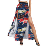 aqua world print 2 High Slit Long Beach Dress (Model S40) - Objet D'Art