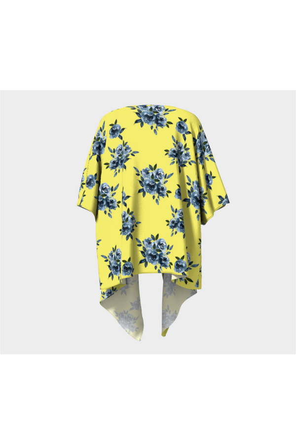 Blue & Yellow Floral Draped Kimono - Objet D'Art