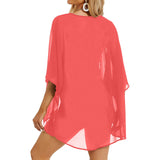 dark salmon print 2 Women's Kimono Chiffon Cover Up (Model H51) - Objet D'Art