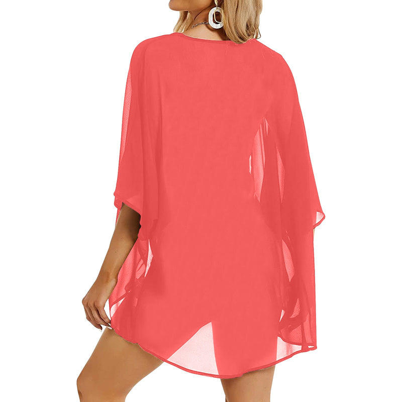 dark salmon print 2 Women's Kimono Chiffon Cover Up (Model H51) - Objet D'Art