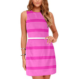 FUCHSIA 3 BAND STRIPE PRINT Eos Women's Sleeveless Dress (Model D01) - Objet D'Art