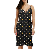 earthtone polka dot print 4A Spaghetti Strap Backless Beach Cover Up Dress (Model D65) - Objet D'Art