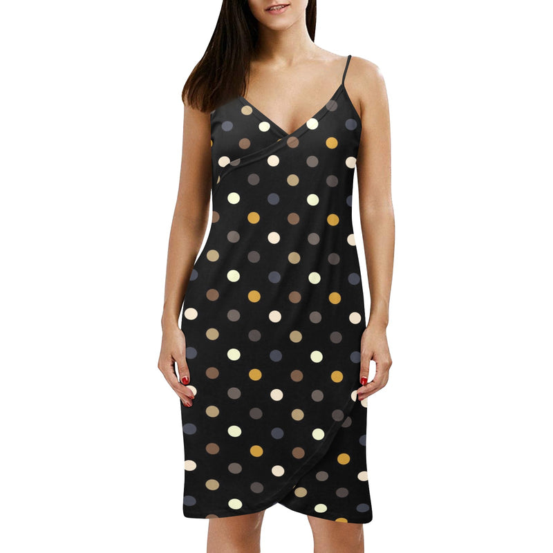 earthtone polka dot print 4A Spaghetti Strap Backless Beach Cover Up Dress (Model D65) - Objet D'Art