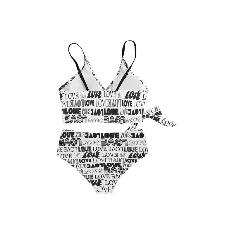 love print bw 2 Knot Side Bikini Swimsuit (Model S37) - Objet D'Art
