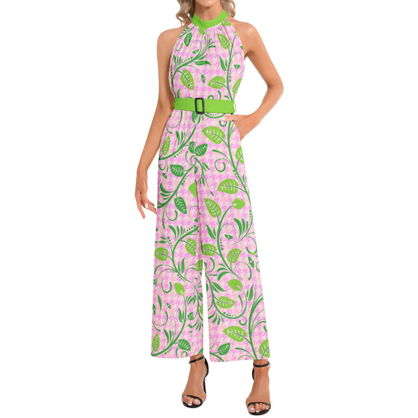 Halter Neck Buckle Belted Jumpsuit - Objet D'Art