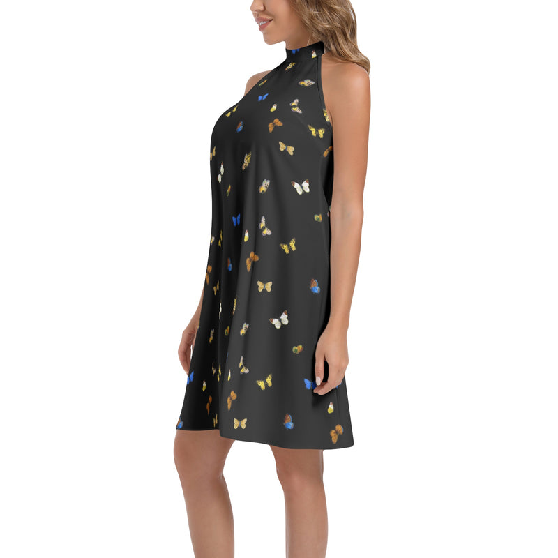 Tie Back Halter Neck Flared Dress