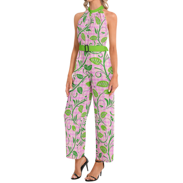 Halter Neck Buckle Belted Jumpsuit - Objet D'Art