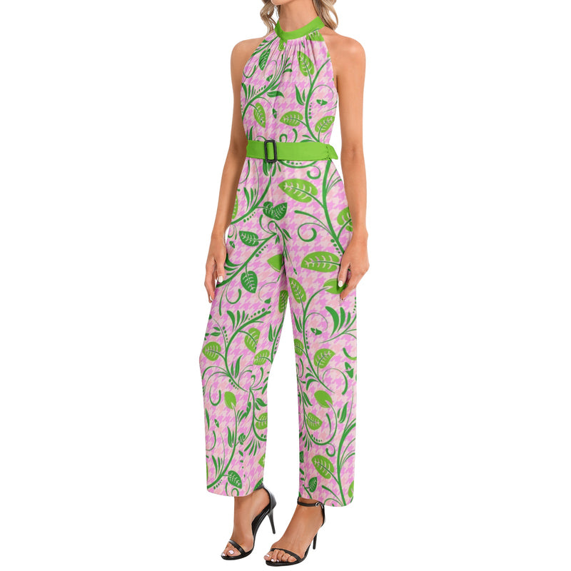 Halter Neck Buckle Belted Jumpsuit - Objet D'Art