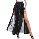 arrows rising bw print 2 High Slit Long Beach Dress (Model S40) - Objet D'Art