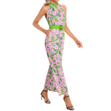 Halter Neck Buckle Belted Jumpsuit - Objet D'Art