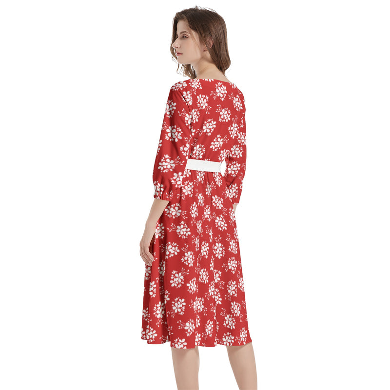 Boat Neck Belted Flared Dress - Objet D'Art
