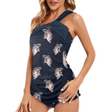 dark blue print 2 Women's One Shoulder Backless Swimsuit (Model S44) - Objet D'Art