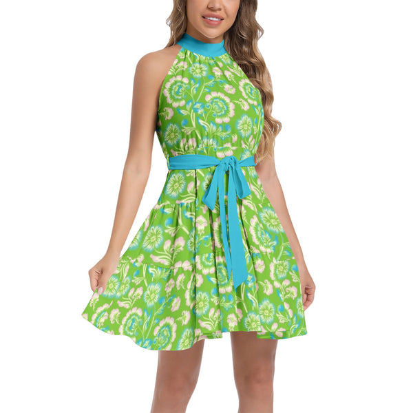 Ruffle Hem Belted Halter Dress - Objet D'Art