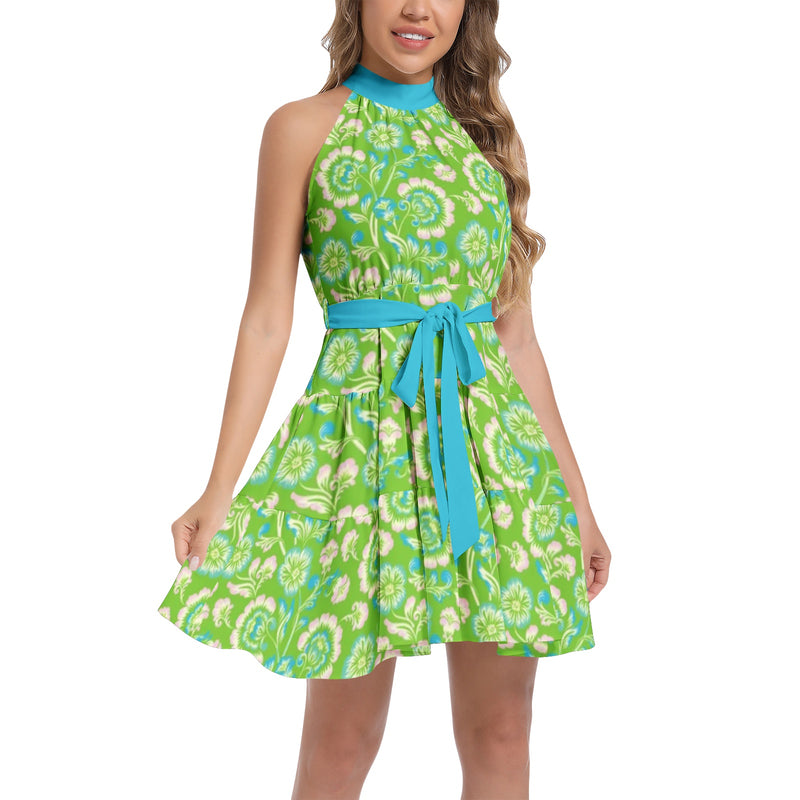Ruffle Hem Belted Halter Dress - Objet D'Art