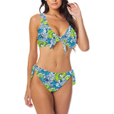 pisces neon green blue ombre print Bow Tie Front Bikini Swimsuit (Model S38) - Objet D'Art