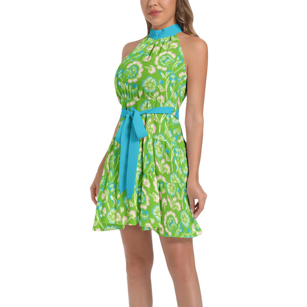 Ruffle Hem Belted Halter Dress - Objet D'Art