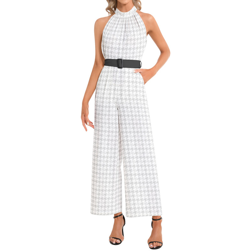 Halter Neck Buckle Belted Jumpsuit - Objet D'Art