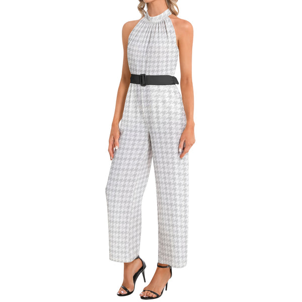 Halter Neck Buckle Belted Jumpsuit - Objet D'Art