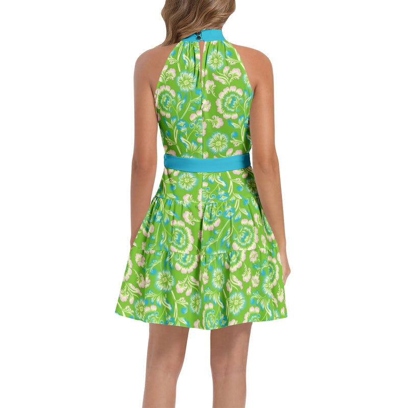 Ruffle Hem Belted Halter Dress - Objet D'Art