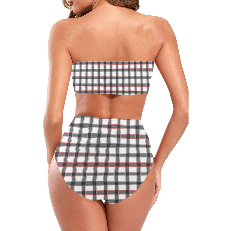 grid red gray print 2 Chest Wrap Bikini Swimsuit (Model S36) - Objet D'Art