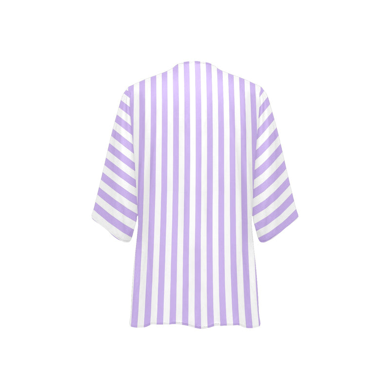 lavender stripes 2 Women's Kimono Chiffon Cover Up (Model H51) - Objet D'Art
