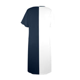 blue and white solid half Women's Button Front House Dress - Objet D'Art