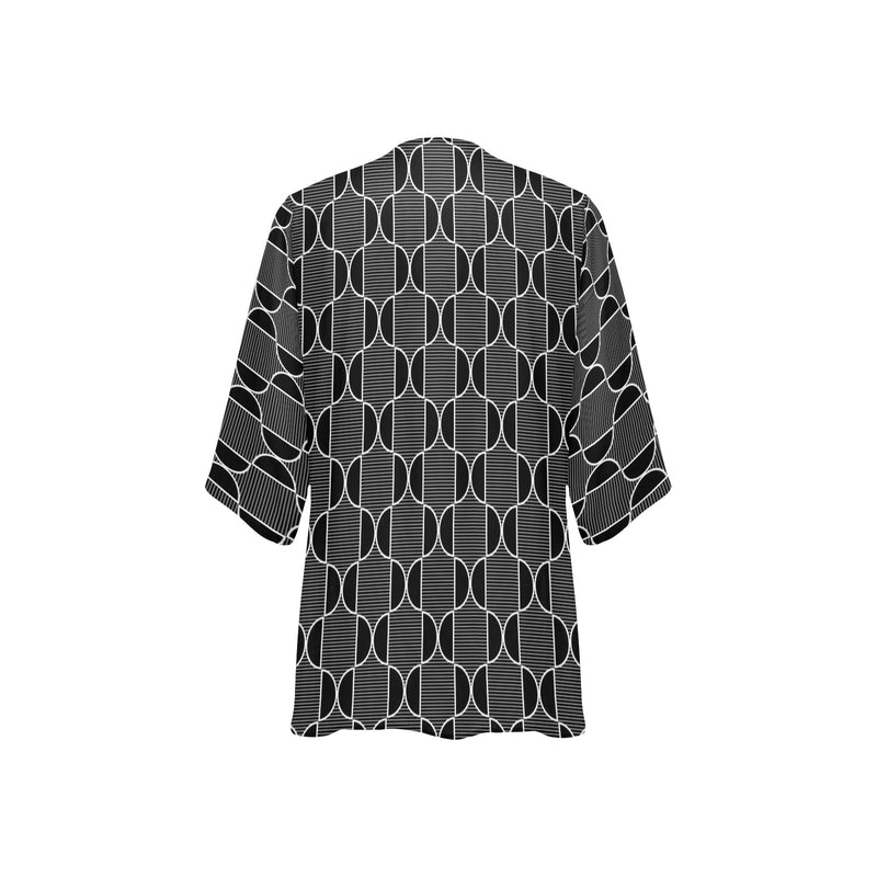 ogee outline print 2 Women's Kimono Chiffon Cover Up (Model H51) - Objet D'Art