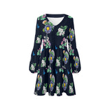 floral blue print 5 V-Neck Loose Fit Dress (Model D62) - Objet D'Art