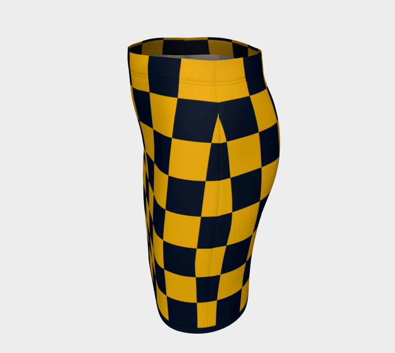 Blue & Gold Checkered Fitted Skirt - Objet D'Art