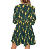 pineapple green print 4 V-Neck Loose Fit Dress (Model D62) - Objet D'Art