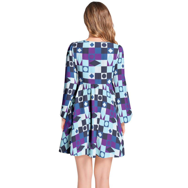 Lantern Sleeve Deep V-Neck Short Dress - Objet D'Art