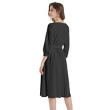 Black Boat Neck Belted Flared Dress - Objet D'Art