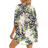 apple blossom leopard print Women's Kimono Chiffon Cover Up (Model H51) - Objet D'Art