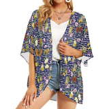 grk butterfly print 2 Women's Kimono Chiffon Cover Up (Model H51) - Objet D'Art
