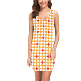 orange diamonds bodycon print Medea Vest Dress (Model D06) - Objet D'Art