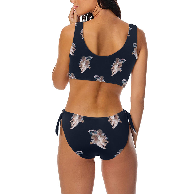 cheribum navy sky print Bow Tie Front Bikini Swimsuit (Model S38) - Objet D'Art