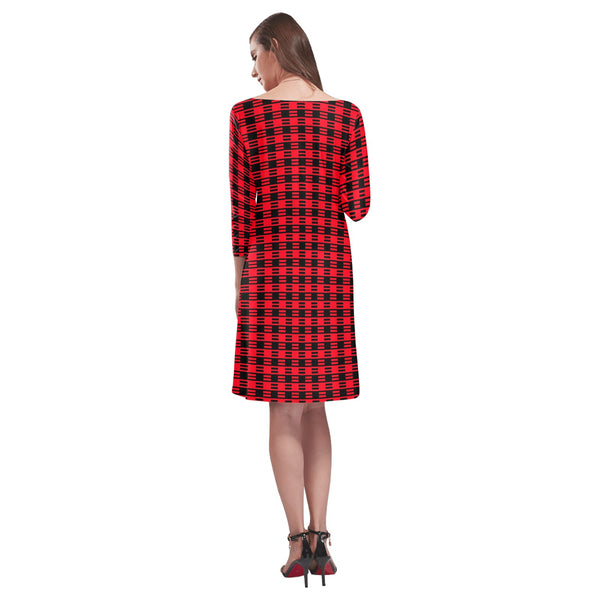 red black dashes print 2 Rhea Loose Round Neck Dress(Model D22) - Objet D'Art