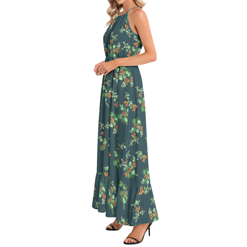 Nasturtium Ruffle Hem Halter Neck Maxi Dress - Objet D'Art