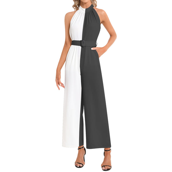 Dynamic Duo Halter Neck Buckle Belted Jumpsuit - Objet D'Art