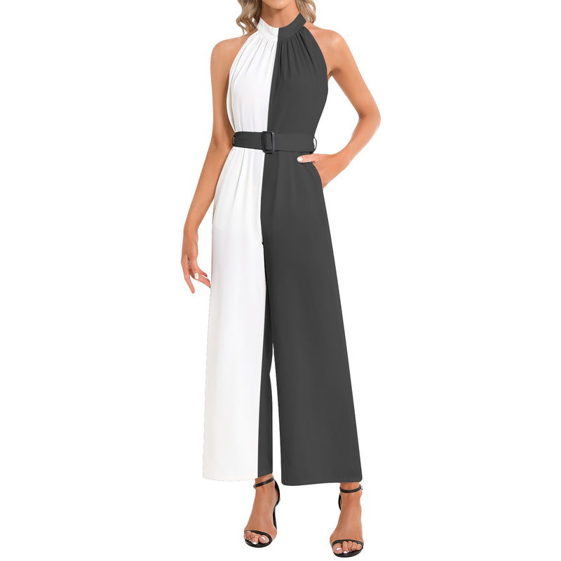 Dynamic Duo Halter Neck Buckle Belted Jumpsuit - Objet D'Art